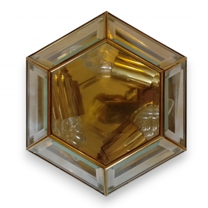 Plafonnier hexagonal en laiton et verre