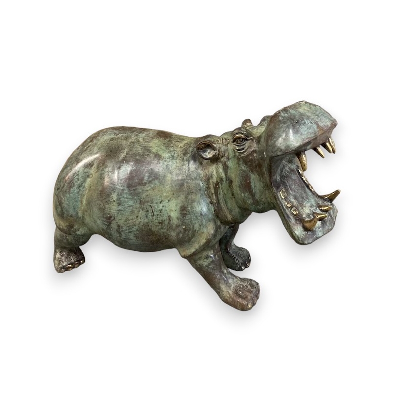 Hippopotame en bronze patine vert et or