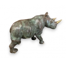 Rhinocéros en bronze patine vert et or