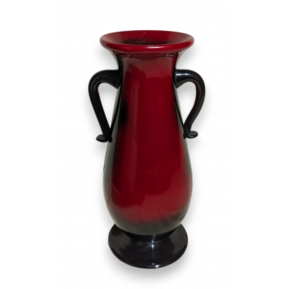 Vase à anses en verre de Saint-Prex rouge et noir