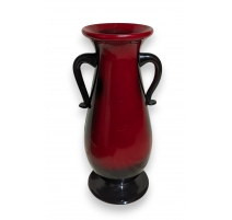 Vase à anses en verre de Saint-Prex rouge et noir