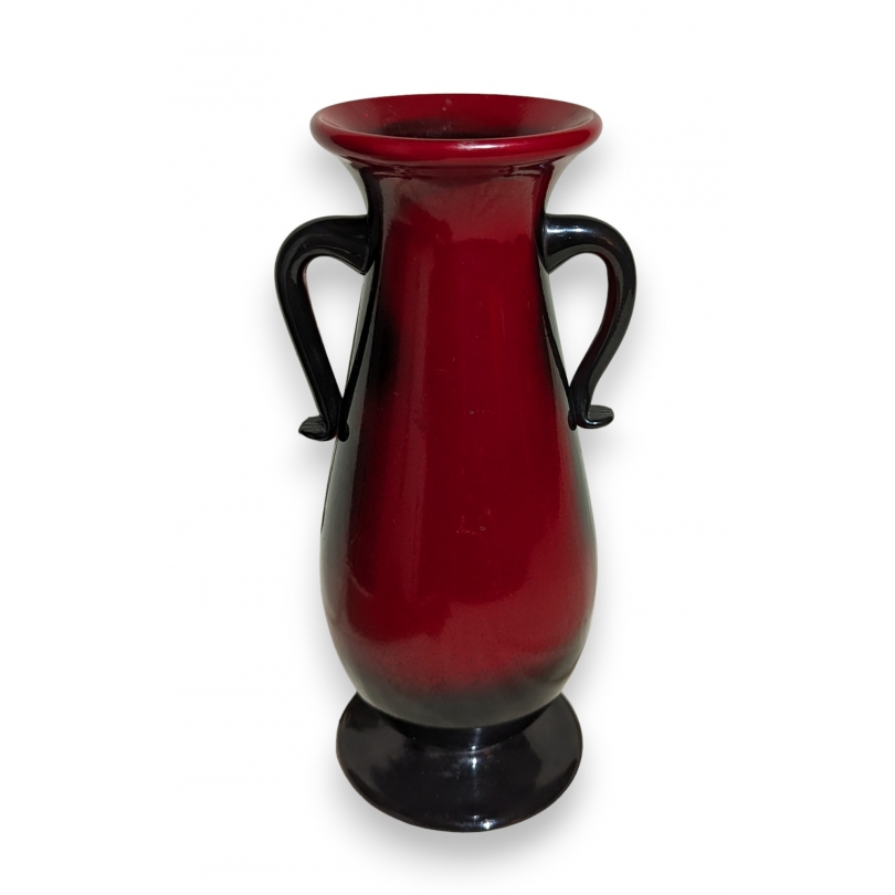 Vase à anses en verre de Saint-Prex rouge et noir