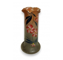 Vase tube de Saint-Prex décor émaillé de fleurs