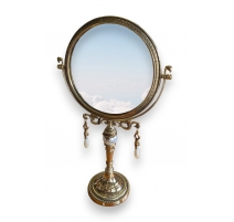 Miroir de table rond avec perles, en laiton