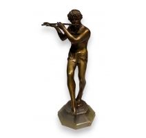 Bronze "Faune à la flute traversière"