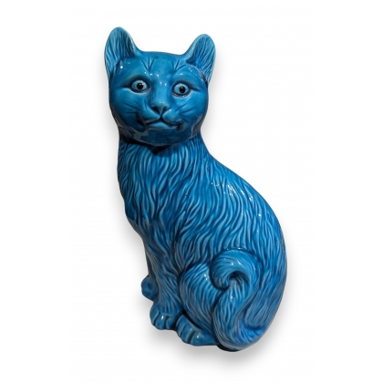 Chat en porcelaine turquoise