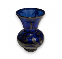 Petit vase en verre bleu overlay en argent