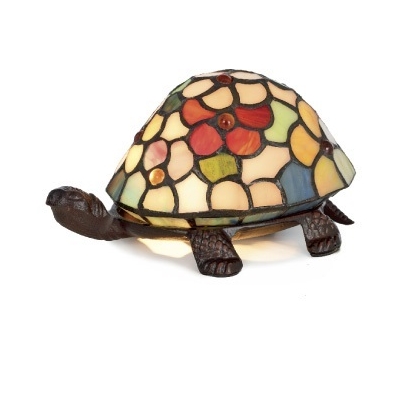 Lampe style Tiffany en forme de tortue, fleurs