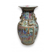 Vase de Canton décor Scène d'intérieur