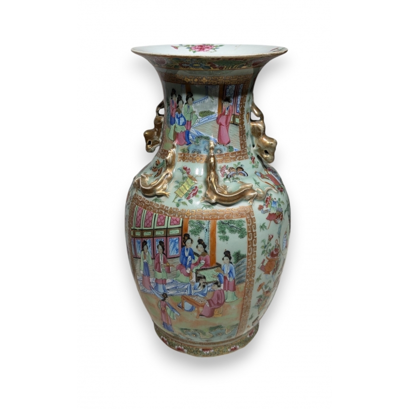 Vase de Canton décor Scène d'intérieur