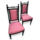 Paire de chaises Napoléon III noires, tissu rose