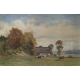 Tableau "Vaches et chalet" signé F. HUGUENIN L