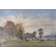 Tableau "Vaches et chalet" signé F. HUGUENIN L