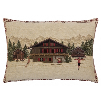 Coussin allongé "Chalet en hiver"