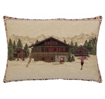 Coussin allongé "Chalet en hiver"