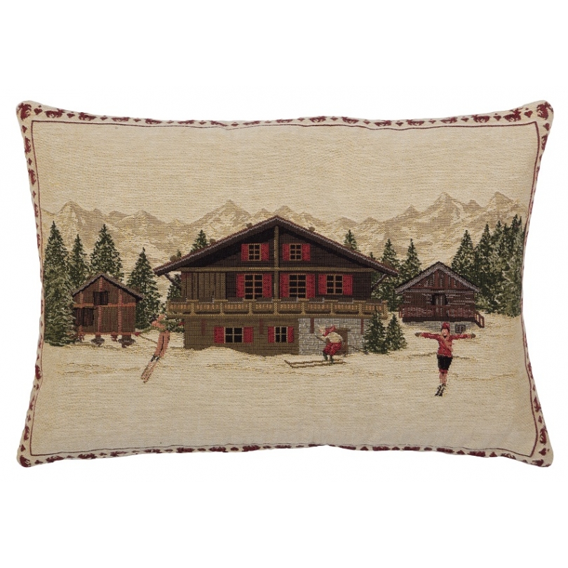 Coussin allongé "Chalet en hiver"