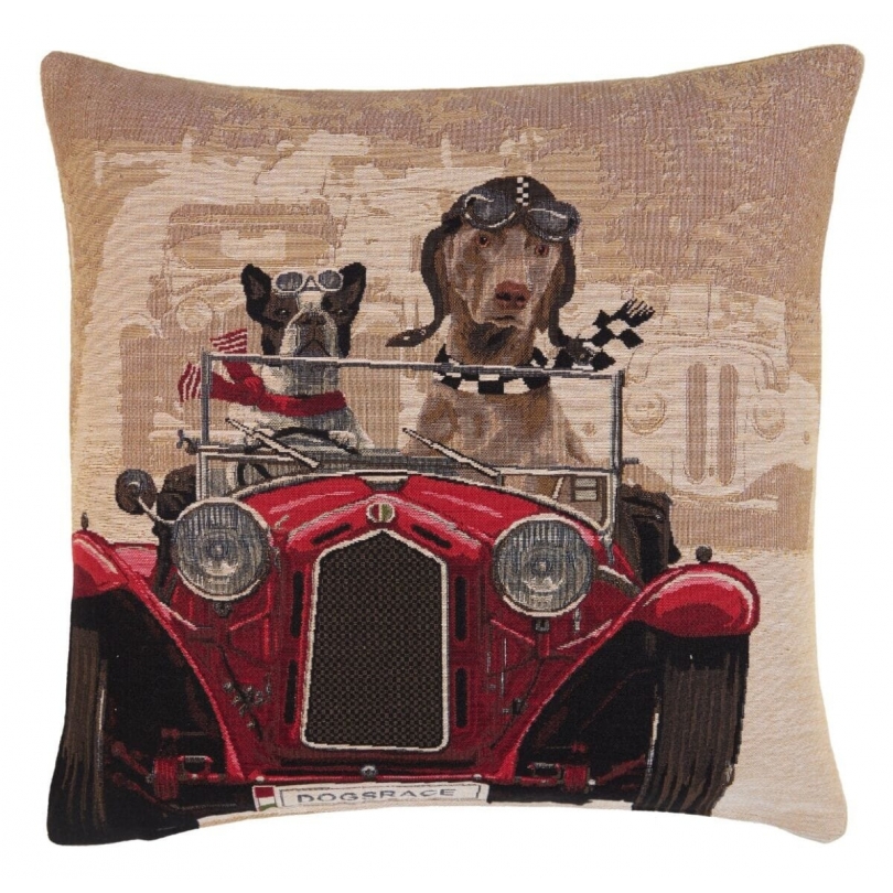 Coussin "Chiens de course" - rouge