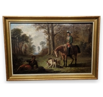 Tableau "Cavalier et meute de chiens" signé BARON