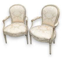 Paire de fauteuils Louis XVI dossier fer à cheval