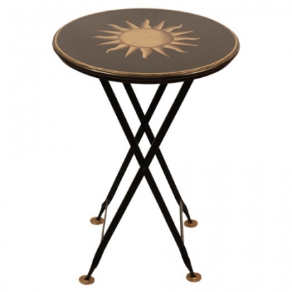 Table pliante ronde en tôle noir "Soleil"