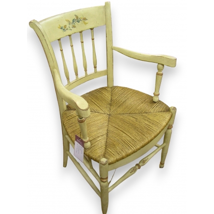 Fauteuil paillé en bois peint