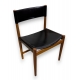 Suite de 6 chaises en teck et cuir noir