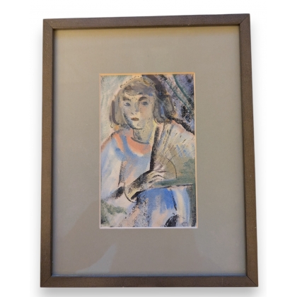 Aquarelle "Jeune femme à l'éventail" de CINGRIA