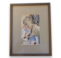 Aquarelle "Jeune femme à l'éventail" de CINGRIA