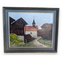 Tableau "Village du Valais" signé J. JUNGO