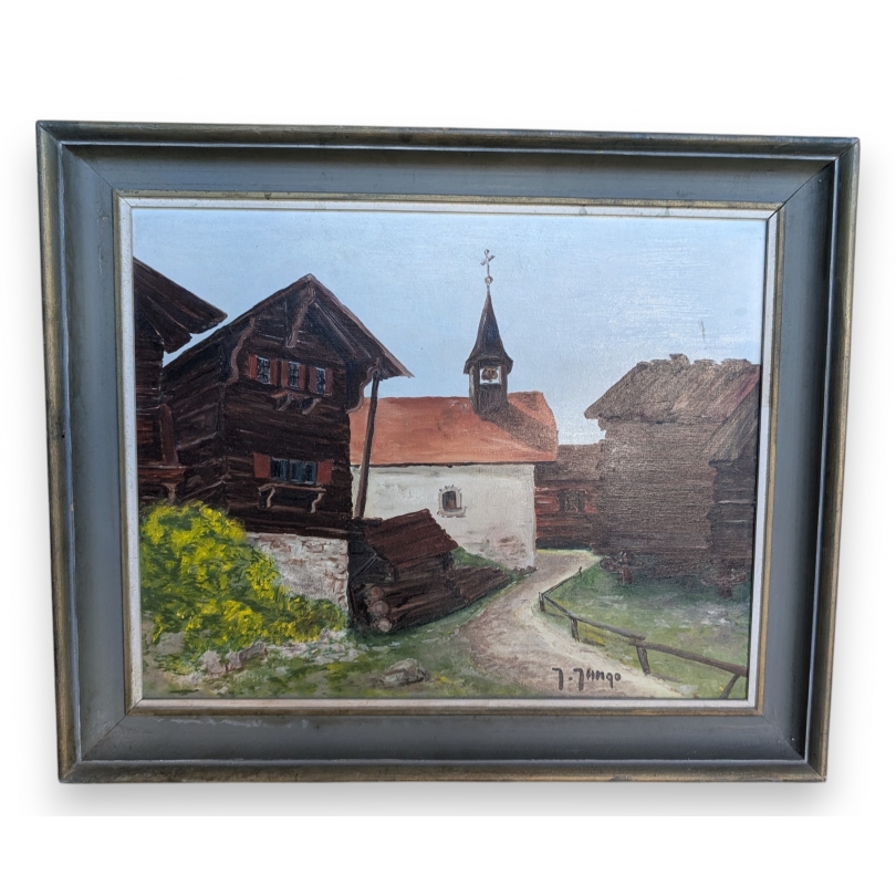 Tableau "Village du Valais" signé J. JUNGO