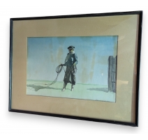 Aquarelle "Gaucho" signée Tito SAUBIDET 1932