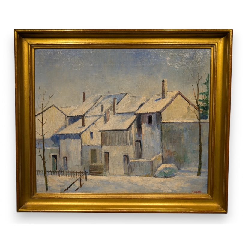 Tableau "Village dans la neige" signé M. DROZ