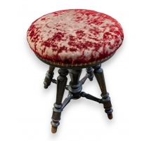 Tabouret de piano à vis, tissus rouge