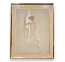 Pastel "Jeune femme à la fenêtre" signé SD