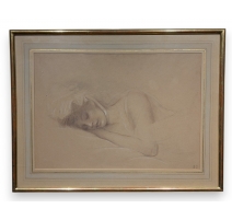 Pastel "Jeune femme endormie" signé SD