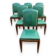 Suite de 6 chaises Art Deco en acajou et cuir vert