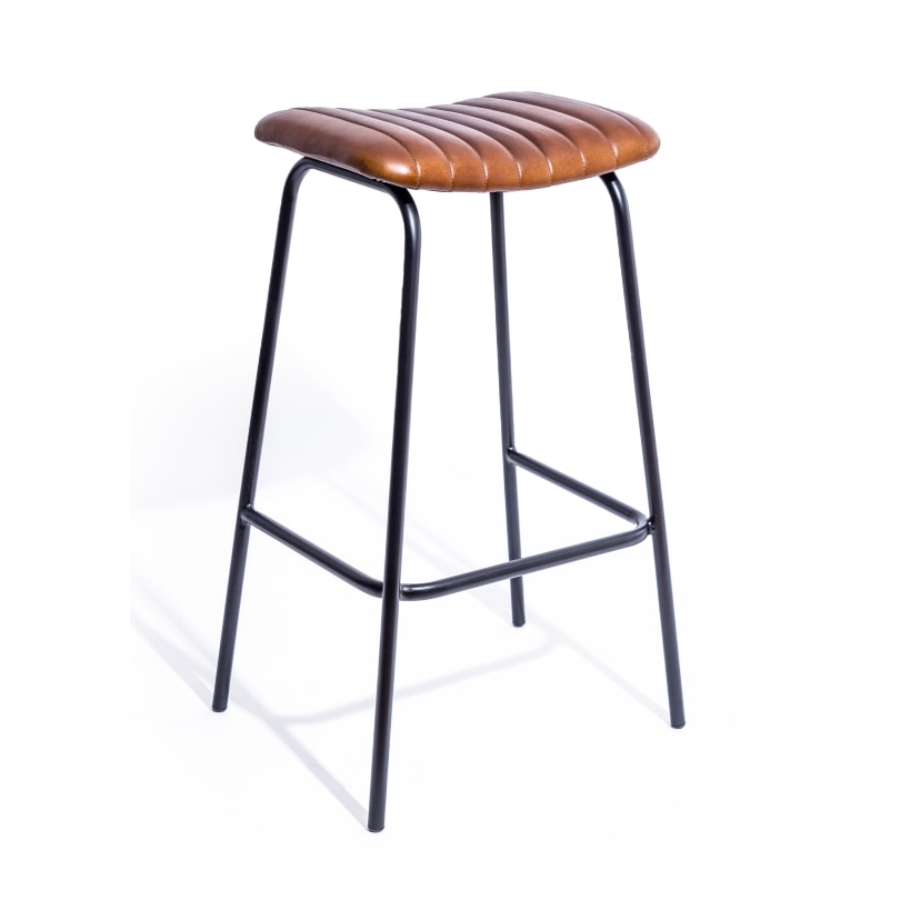 Tabouret de bar industriel cuir brun