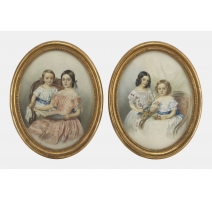 Paire d'aquarelles "Enfants De Blonay" par DIETLER