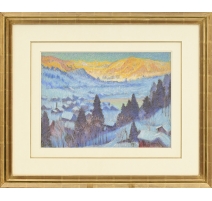 Pastel "Gstaad à l'aube" signé W. S. HORTON