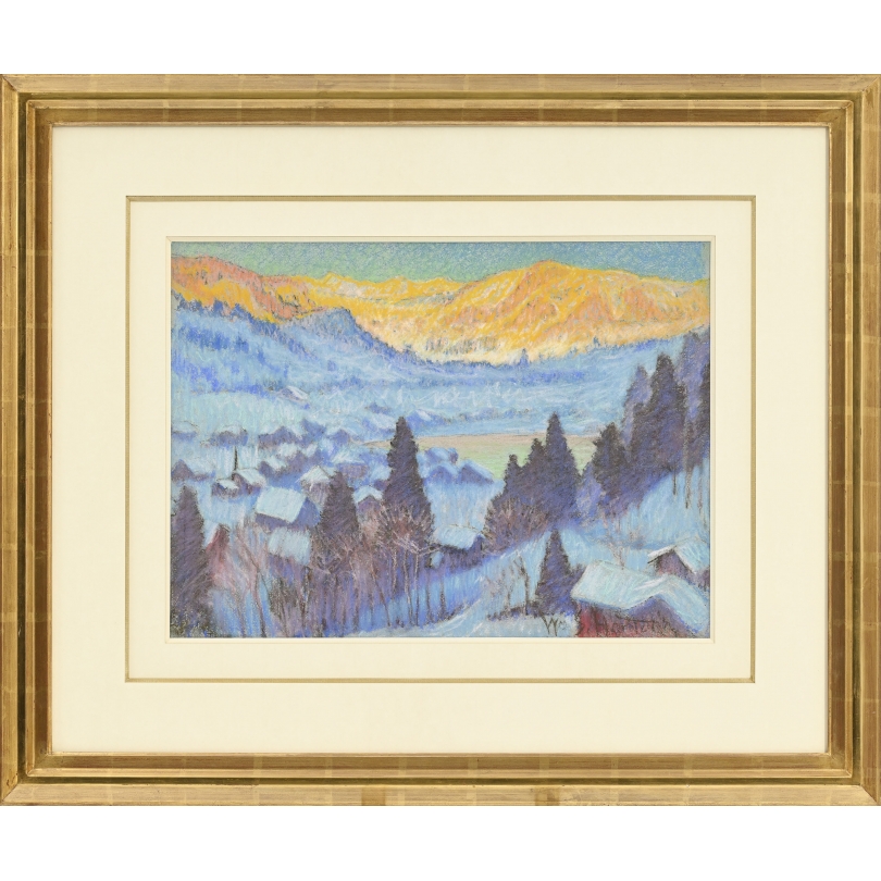 Pastel "Gstaad à l'aube" signé W. S. HORTON