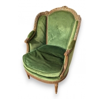 Bergère Louis XVI en bois doré et velours vert