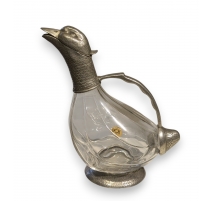 Carafe "Canard" en verre et étain