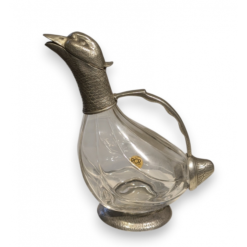 Carafe "Canard" en verre et étain