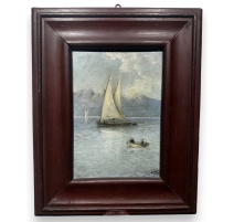 Tableau "Barques sur le Léman" signé E. CHOLLET