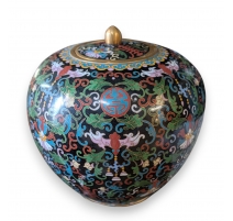 Pot couvert en bronze cloisonné Feuillages