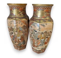 Paire de vases en porcelaine Satsuma