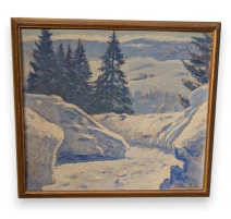 Tableau "Neige sur le Jura" signé Maurice MATHEY