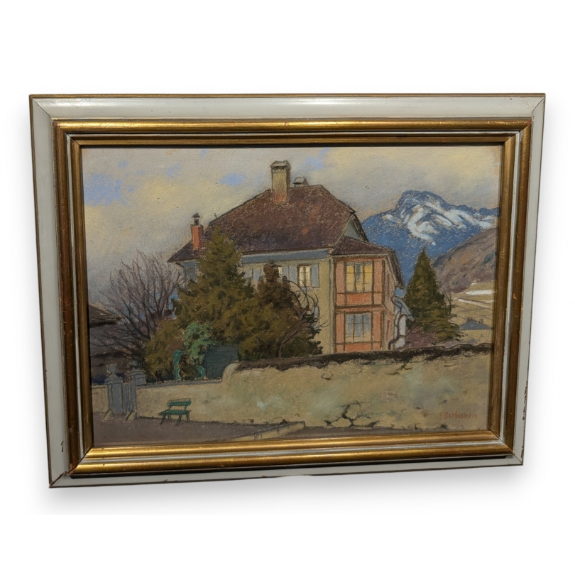 Pastel "Maison de l'artiste" signé F. BIRBAUM