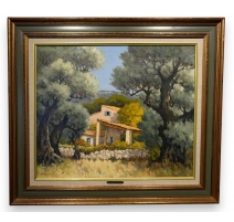 Tableau "La bastide rose" signé SANDRINI E