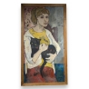 Tableau "Jeune fille au chat" signé EMS 52